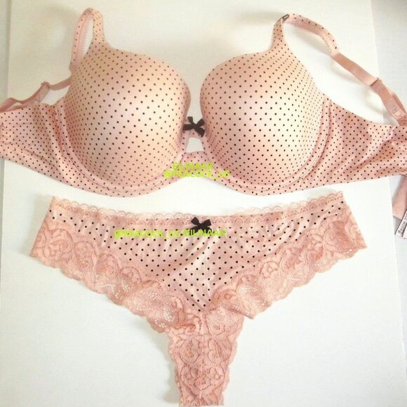 38DD/XL Victoria's Secret Body by Victoria Lined Demi Bra Set Thong Peach Dot - Picture 1 of 8